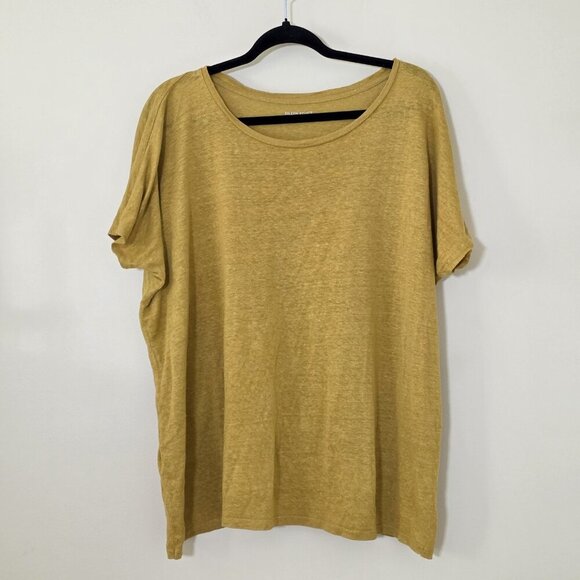 Eileen Fisher Top Womens 3X Yellow Mustard Tunic SS Round Neck Office Lagenlook - Picture 1 of 12